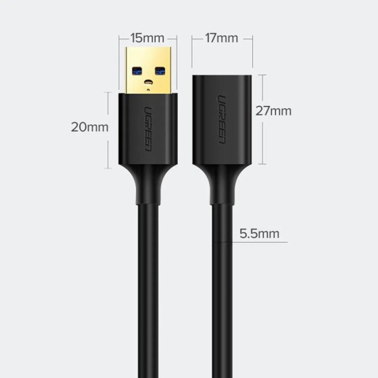 UGREEN Przedłużacz przejściówka kabla USB-A 3.0 5Gb/s 0.5m czarny
