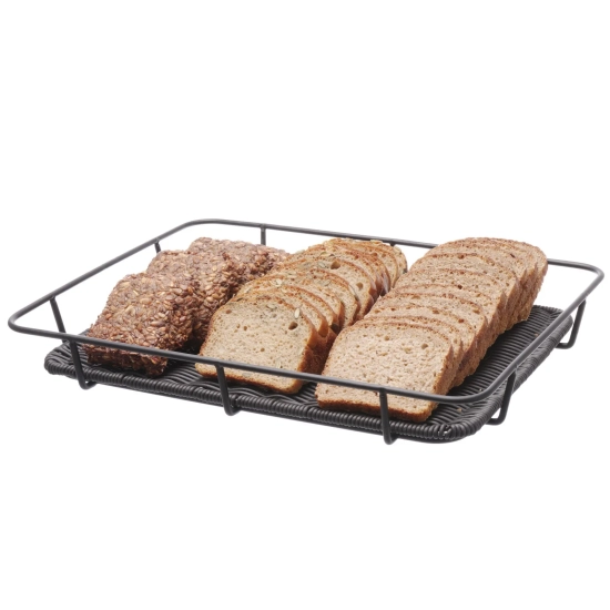 Kosz tacka na pieczywo z ramą ze stali nierdzewnej czarny 400x300x50 mm