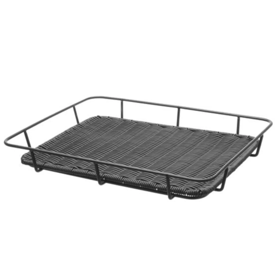 Kosz tacka na pieczywo z ramą ze stali nierdzewnej czarny 400x300x50 mm