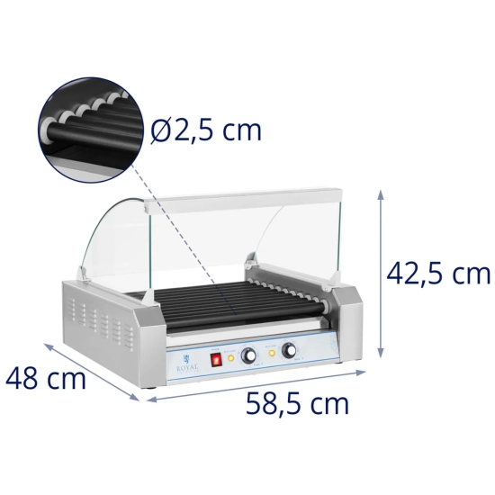 Royal Catering Grill rolkowy z szybą Roller grill z rolkami z teflonu 11T