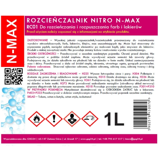 GSG24 Rozcieńczalnik rozpuszczalnik NITRO RC-01 N-MAX 1L