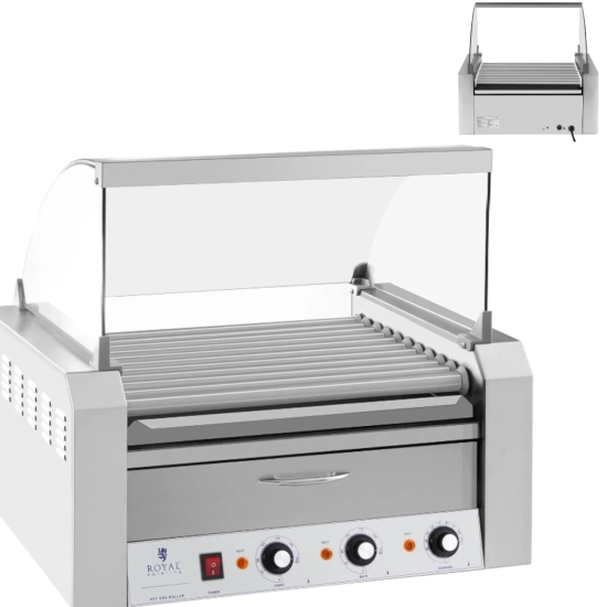 Roller grill rolkowy z osłoną i szufladą grzewczą do bułek 20 parówek