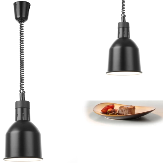 Lampa do podgrzewania potraw - wisząca cylindryczna stożkowa czarna śr