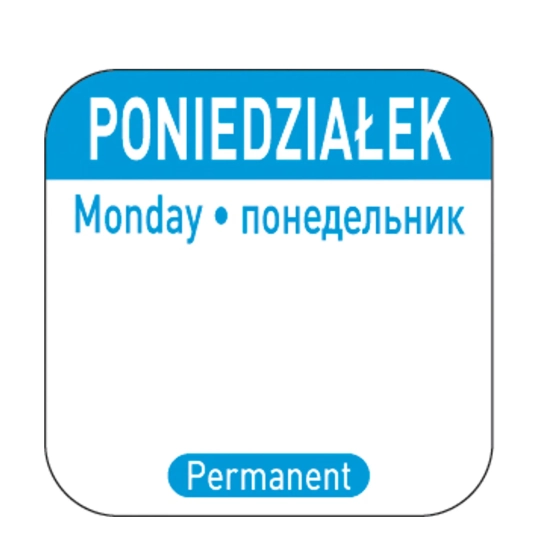 Naklejki food safety na pojemniki wielokrotnego użytku Poniedziałek PL RU