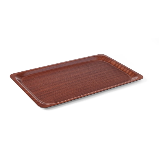 Taca antypoślizgowa drewniana, mahoń 530x325mm GN1/1 - Hendi 507216