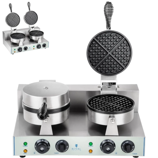Royal Catering Gofrownica okrągła podwójna TEFLON gofry o średnicy 18,5cm
