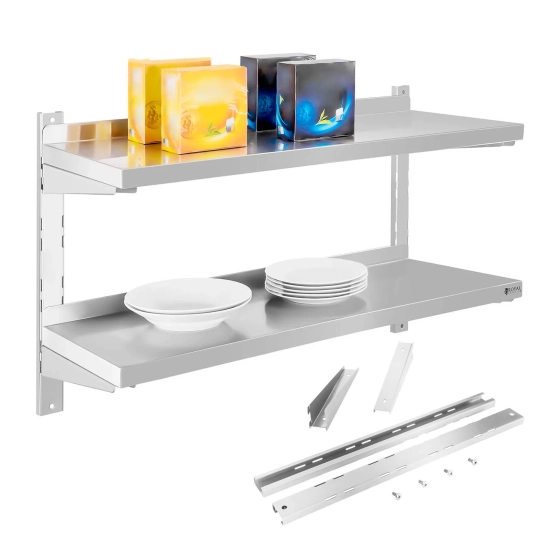 Royal Catering Półka ścienna stalowa wisząca podwójna z regulacją 80cm