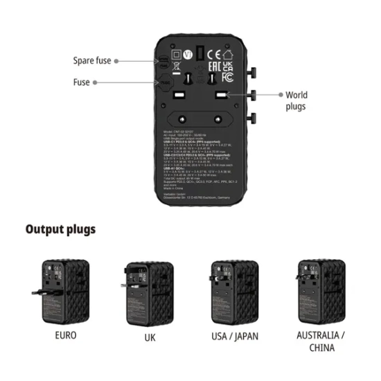 Adapter Verbatim Uniwersalny podróżny CNT-02 GaN III 3 × USB-C PD QC 32127
