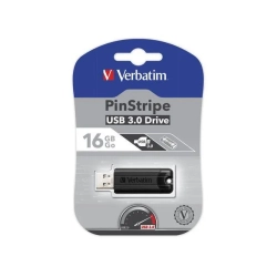 Pendrive Verbatim PinStripe 16 GB, model 49316, złącze USB-A, USB 3.2 Gen 1, kolor czarny.