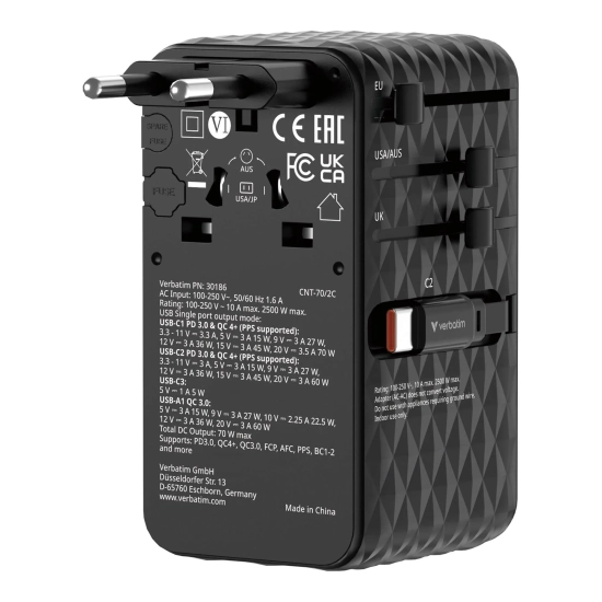 Adapter Verbatim Uniwersalny podróżny GaN III Charge, n 1 × USB-C 30186