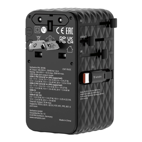 Adapter Verbatim Uniwersalny podróżny GaN III Charge, n 1 × USB-C 30186