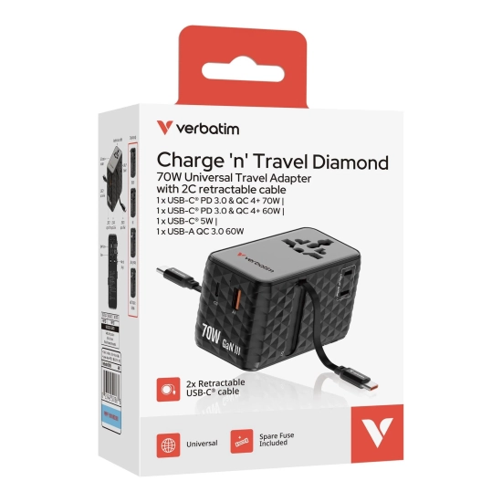Adapter Verbatim Uniwersalny podróżny GaN III Charge, n 1 × USB-C 30186