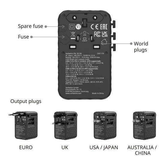 Adapter Verbatim podróżny Charge, n, podróżny GaN III 2 × USB-C 30190