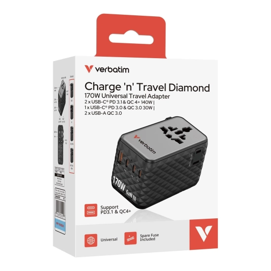 Adapter Verbatim podróżny Charge, n, podróżny GaN III 2 × USB-C 30190