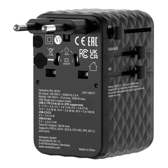 Adapter Verbatim podróżny Charge, n, podróżny GaN III 2 × USB-C 30191