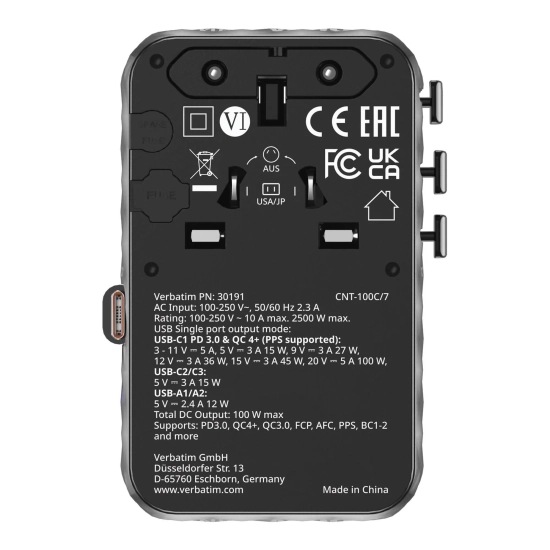 Adapter Verbatim podróżny Charge, n, podróżny GaN III 2 × USB-C 30191