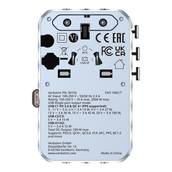 Adapter Verbatim podróżny Charge, n, podróżny GaN III 2 × USB-C 30192