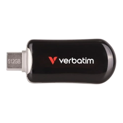 Pendrive Verbatim Plectra 512 GB, model 30227, czarna kompaktowa obudowa ze złączem USB-C.