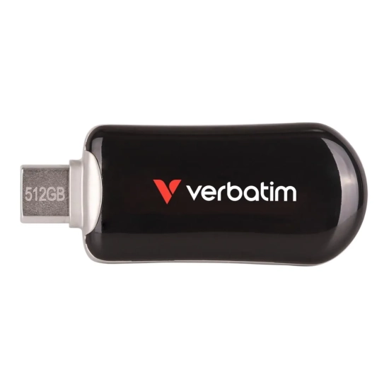 Pendrive Verbatim Plectra 512 GB, model 30227, czarna kompaktowa obudowa ze złączem USB-C.