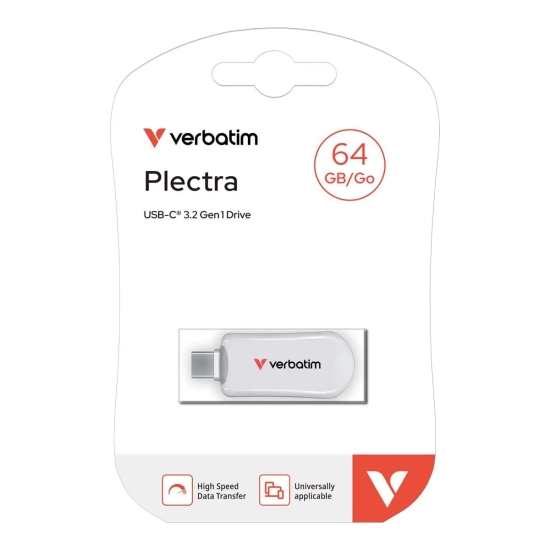 Pendrive Verbatim USB C, 64 GB, Plectra, biały, USB C 30228
