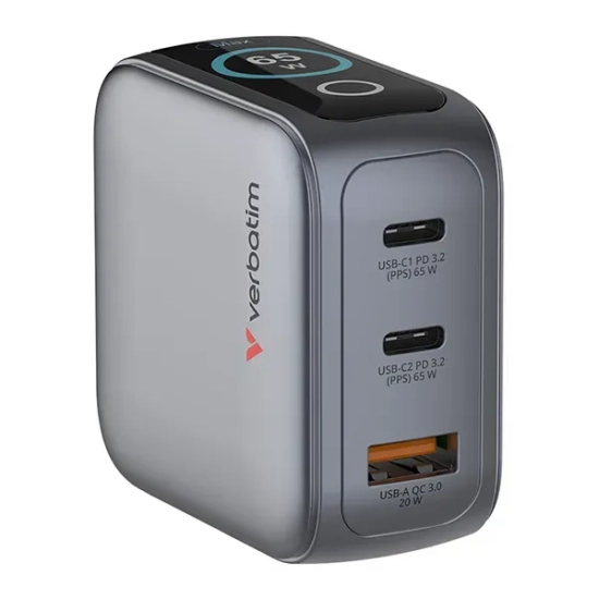 Ładowarka Verbatim Mini GaN 30238 65W 3-port szara