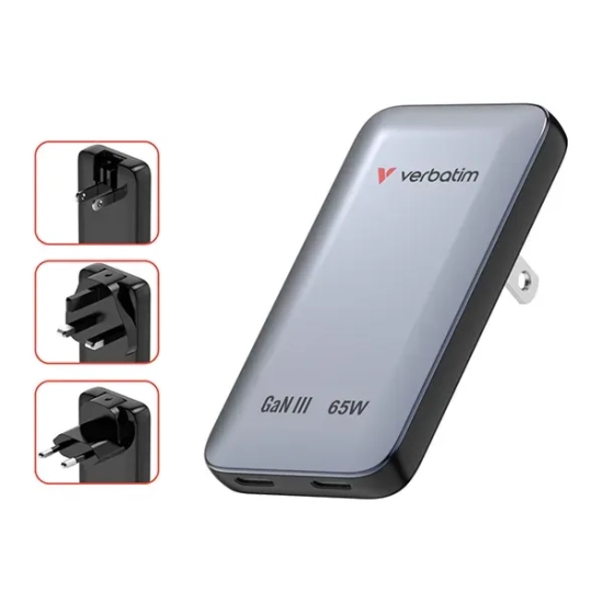 Ładowarka Verbatim Essentials Slim GaN 30280 65W szara
