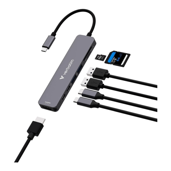 Hub USB-C Verbatim wieloportowy z 7 portami, szary 32158