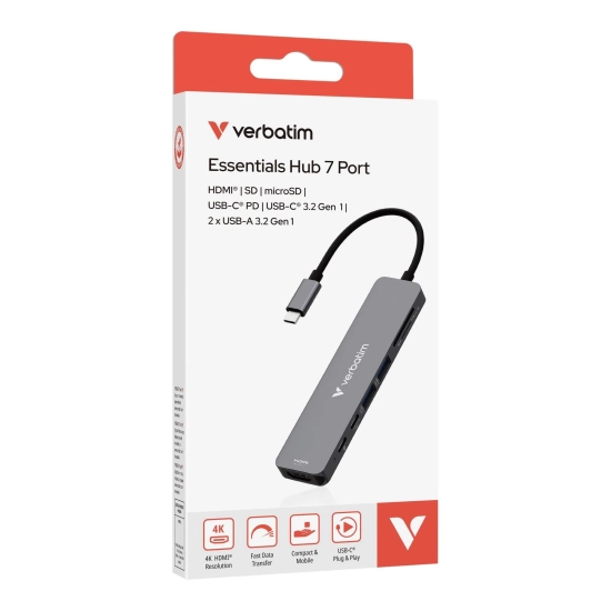 Hub USB-C Verbatim wieloportowy z 7 portami, szary 32158