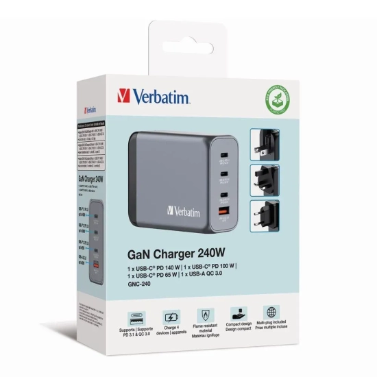 Ładowarka Verbatim GaN 32205 240W 3x USB-C + USB-A