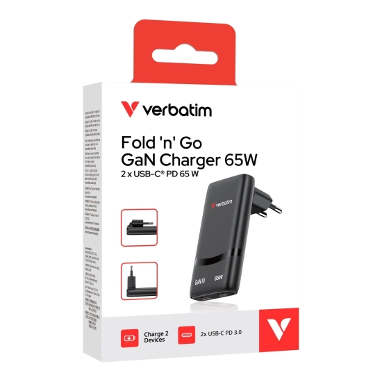 Ładowarka Verbatim Fold n Go 32354 GaN 65W czarna