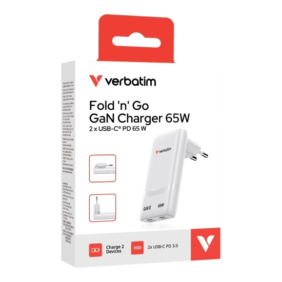 Ładowarka Verbatim Fold n Go 32355 GaN 65W biała