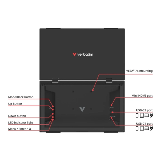 Monitor Verbatim przenośny, Dual Essentials, 15,6