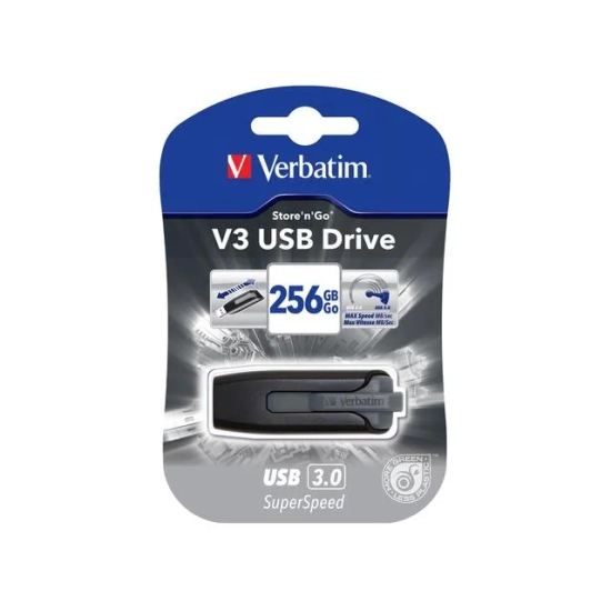 Pendrive Verbatim USB 3.0, 256 GB, V3, Store N Go, czarny, USB A 49168