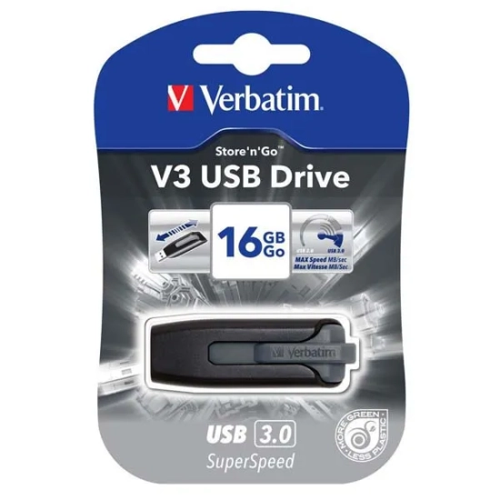 Pendrive Verbatim V3 16 GB w kolorze czarny, ze złączem USB-A.