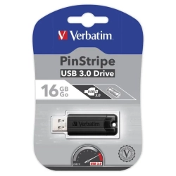 Pendrive Verbatim USB 3.0, 16 GB, PinStripe, Store N Go, czarny, 49316