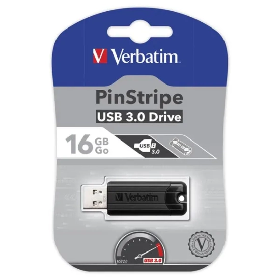 Pendrive Verbatim USB 3.0, 16 GB, PinStripe, Store N Go, czarny, 49316