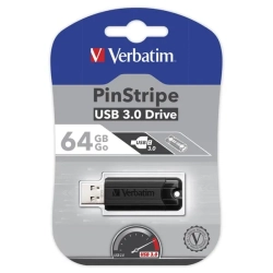 Pendrive Verbatim USB 3.0, 64 GB, PinStripe, Store N Go, czarny, 49318
