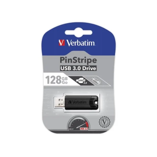 Pendrive Verbatim USB 3.0, 128 GB, PinStripe, Store N Go, czarny, 49319