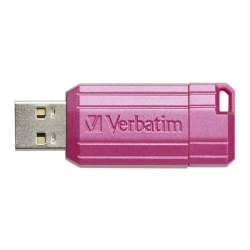 Pendrive Verbatim PinStripe 128 GB MPN 49460 w kolorze gorący różowy, ze złączem USB-A.