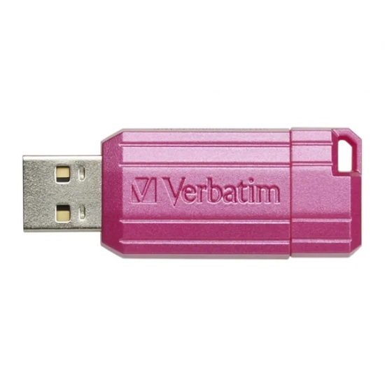 Pendrive Verbatim PinStripe 128 GB MPN 49460 w kolorze gorący różowy, ze złączem USB-A.
