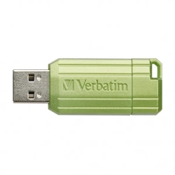 Pendrive Verbatim PinStripe 128 GB, model 49462, zielona obudowa z wysuwanym złączem USB-A.