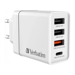 Verbatim 49701 ładowarka sieciowa USB 30 W, 4 porty, biała — produkt na białym tle