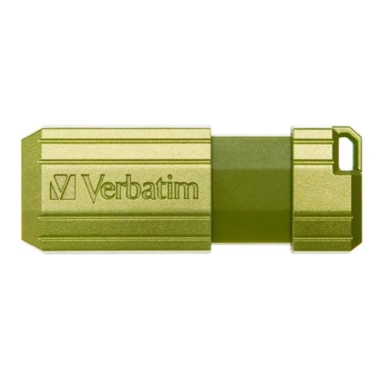 Pendrive Verbatim PinStripe 32 GB, model 49958, zielona obudowa z wysuwanym złączem USB-A.