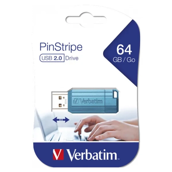 Pendrive Verbatim USB 2.0, 64 GB, PinStripe, Store N Go, niebieski, 49961