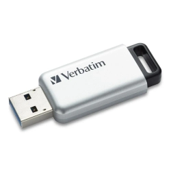 Pendrive Verbatim Store ’n’ Go Secure Pro 16 GB, model 98664, srebrna obudowa z wysuwanym złączem USB-A.