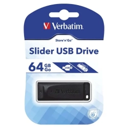 Pendrive Verbatim Slider 64 GB MPN 98698 w kolorze czarny, ze złączem USB-A.
