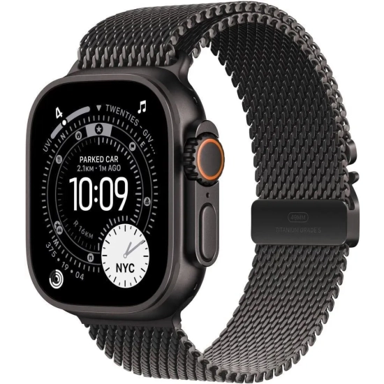 Apple Watch Ultra 3 49 mm GPS + Cellular; koperta 49 mm, materiał: tytan, kolor: czarny; tytanowa bransoleta mediolańska
