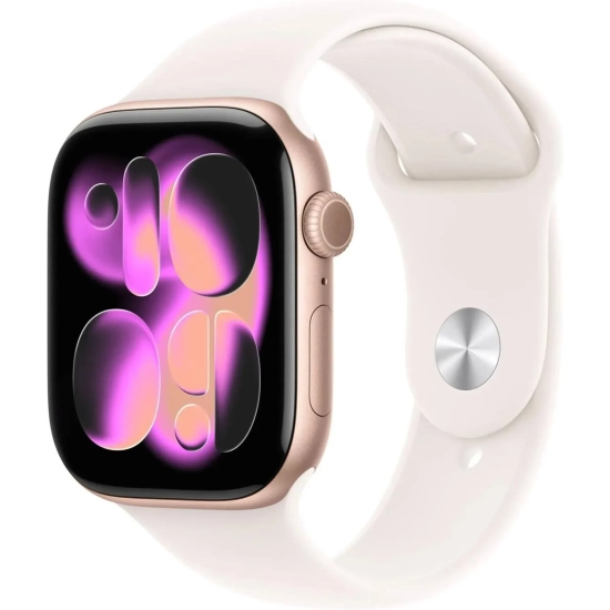Apple Watch Series 11 42 mm GPS; koperta 42 mm, materiał: aluminium, kolor: różowe złoto; pasek sportowy, kolor: jasnoró