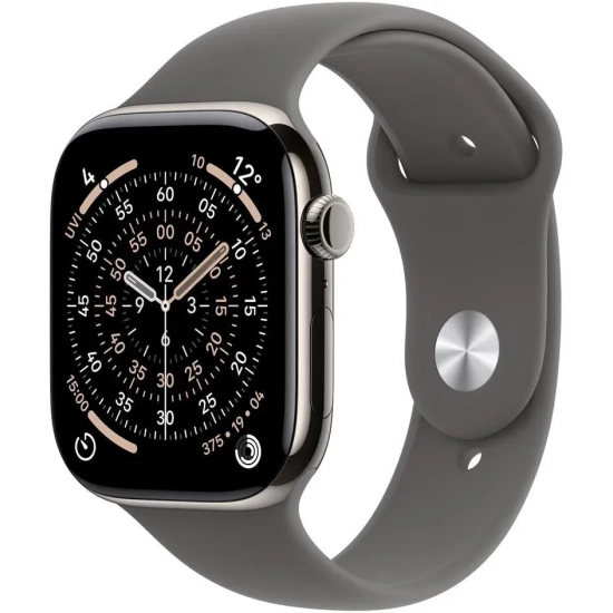 Apple Watch Series 11 46 mm GPS + Cellular; koperta 46 mm, materiał: tytan, kolor: naturalny; pasek sportowy, kolor: kam