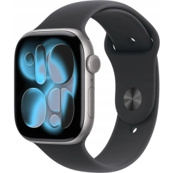 Apple Watch Series 11 42 mm GPS, aluminium w kolorze Space Grey z paskiem Black Sport Band, kod producenta MEQW4MP/A.